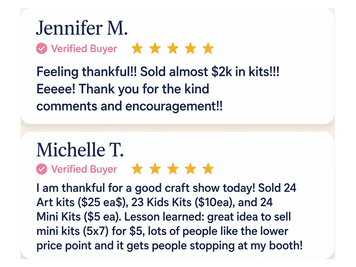 Jennifer and Michelle share verified Art Kit sales and successful craft show results.